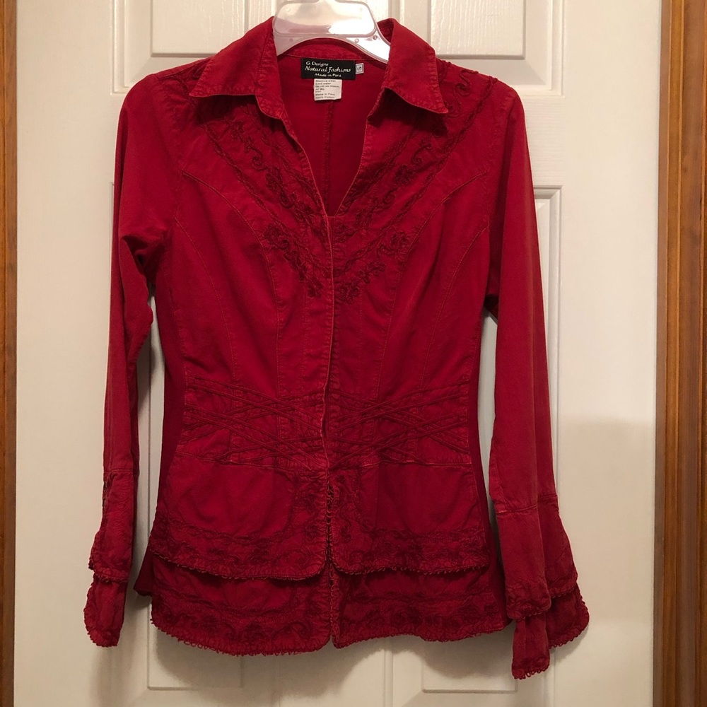 Size S red button-down blouse by “G Designs”